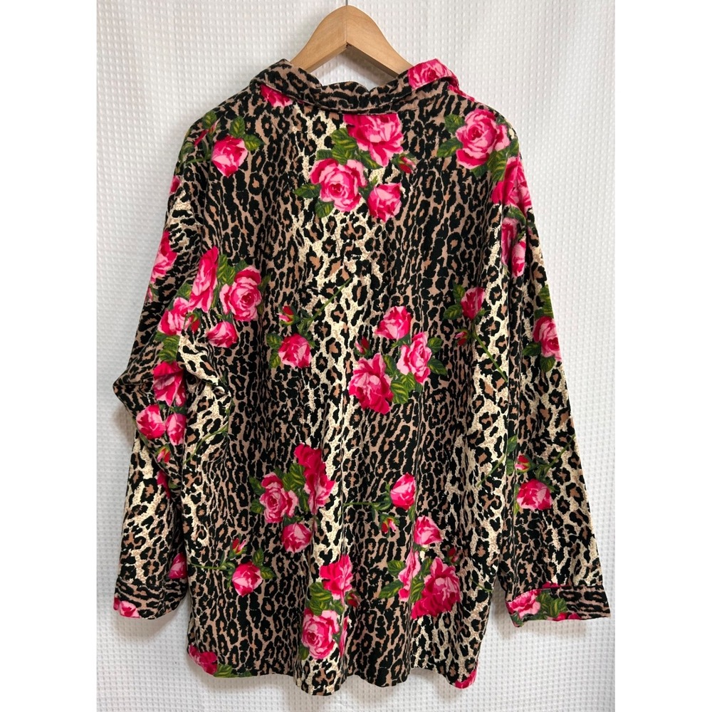 Nick & Nora Plus Size 3XL Pant Shirt Rose & Cheetah Print Pajama Flannel i - Picture 4 of 14